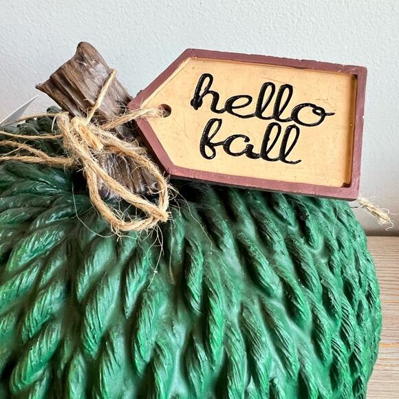 Gorgeous Emerald Green Textured Pumpkin With Hello Fall Tag - NWT - Picture 2 of 5